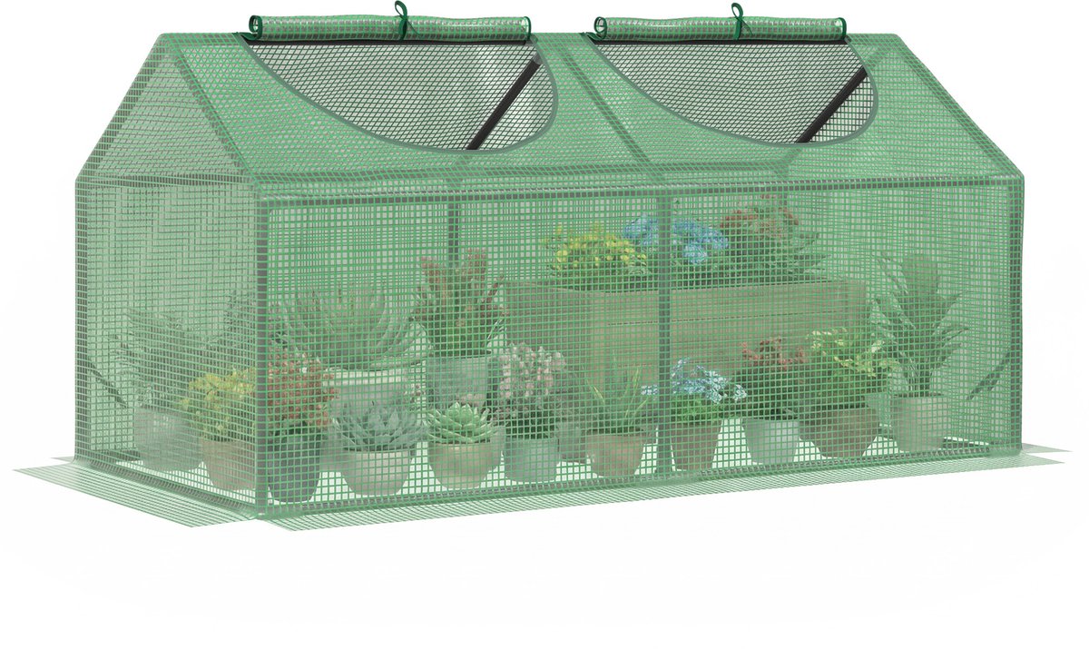 Foliekas met raam PE kas tomatenhuis koelkozijn 120 x 60 x 60 cm donkergroen - tomatenhuis - broeibed - 2 rolluiken - 140 g/m²