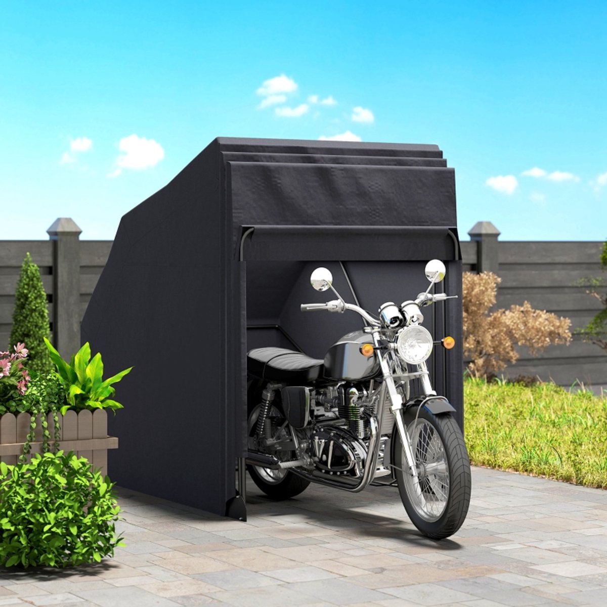 COVREO Motorfiets overkapping 345x135x191 cm zwart, polyester metaal frame