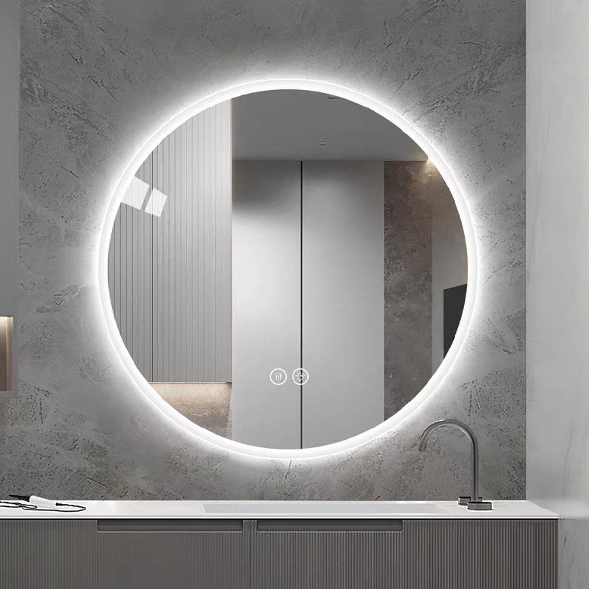 COVREO LED badkamer spiegel 80 cm rond zilver glas met anti-condens