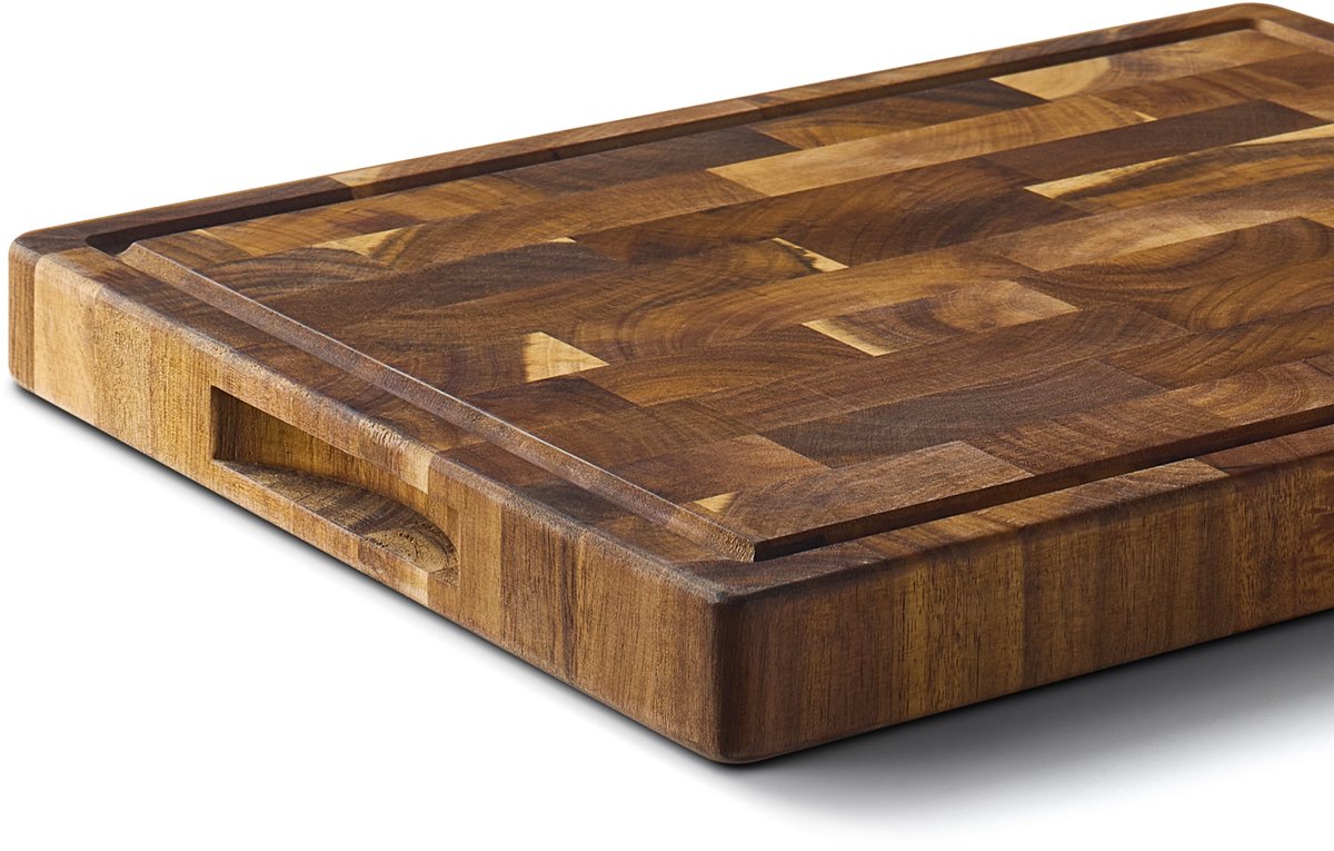 Kiyomi Houten Snijplank van Acaciahout – Professioneel Hakblok van Kopshout (End Grain) met Sapgeul, Handgrepen & Anti-slip – 40 x 30 x 3,5 cm — cadeau in Kookcadeaus - foto 3