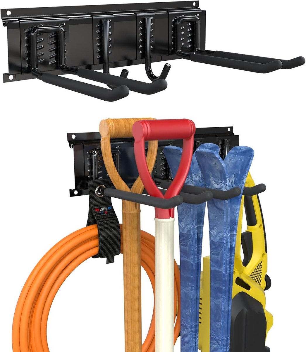 Tuingereedschapshouder - Zwart - 40 cm - Roestvrij Staal met 4 Haken - Voor Wandmontage