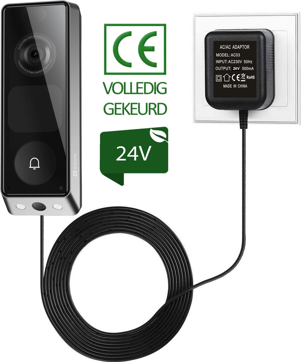 JC's - Transformator voor Ezviz video deurbel - Adapter voor Ezviz video deurbel - 5 meter kabel