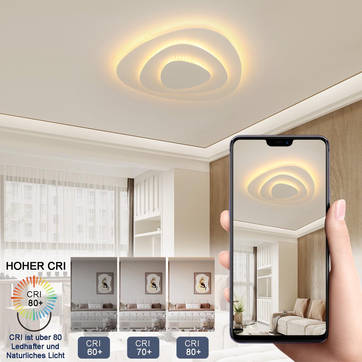 Plafondlamp dimbaar 3000 K-6500 K - Moderne vorm - Minimalistisch design - Perfect voor slaapkamer - ShopVlot