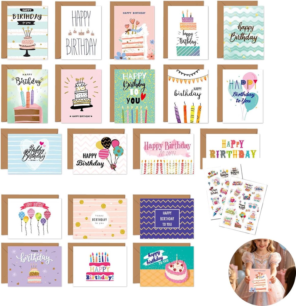 Verjaardagskaartenset 20 stuks - premium vouwkaarten - assortimentswenskaarten - perfect voor verjaardagen - ShopVlot