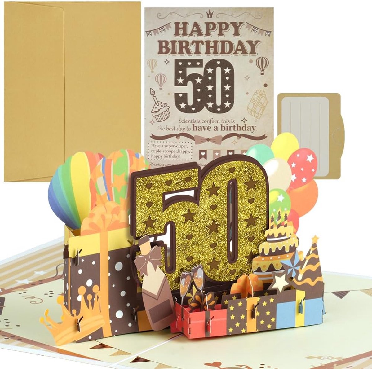 Wenskaarten 50e verjaardag - vintage stijl - 3D pop-up design - verrassende opening - ShopVlot