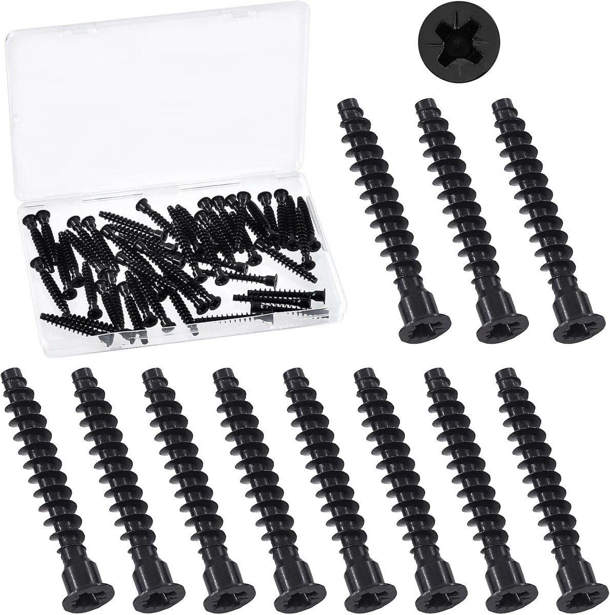 Bevestigingsschroeven M7 x 50mm - Zwart verzinkt staal - Zelftappende meubelverbinding - Geschikt voor assemblage - ShopVlot