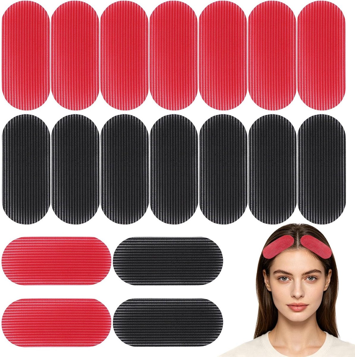 Haarclips 20 Stuks - Zelfklevend Nylon - Zwart en Rood - Perfect voor Pony's - ShopVlot