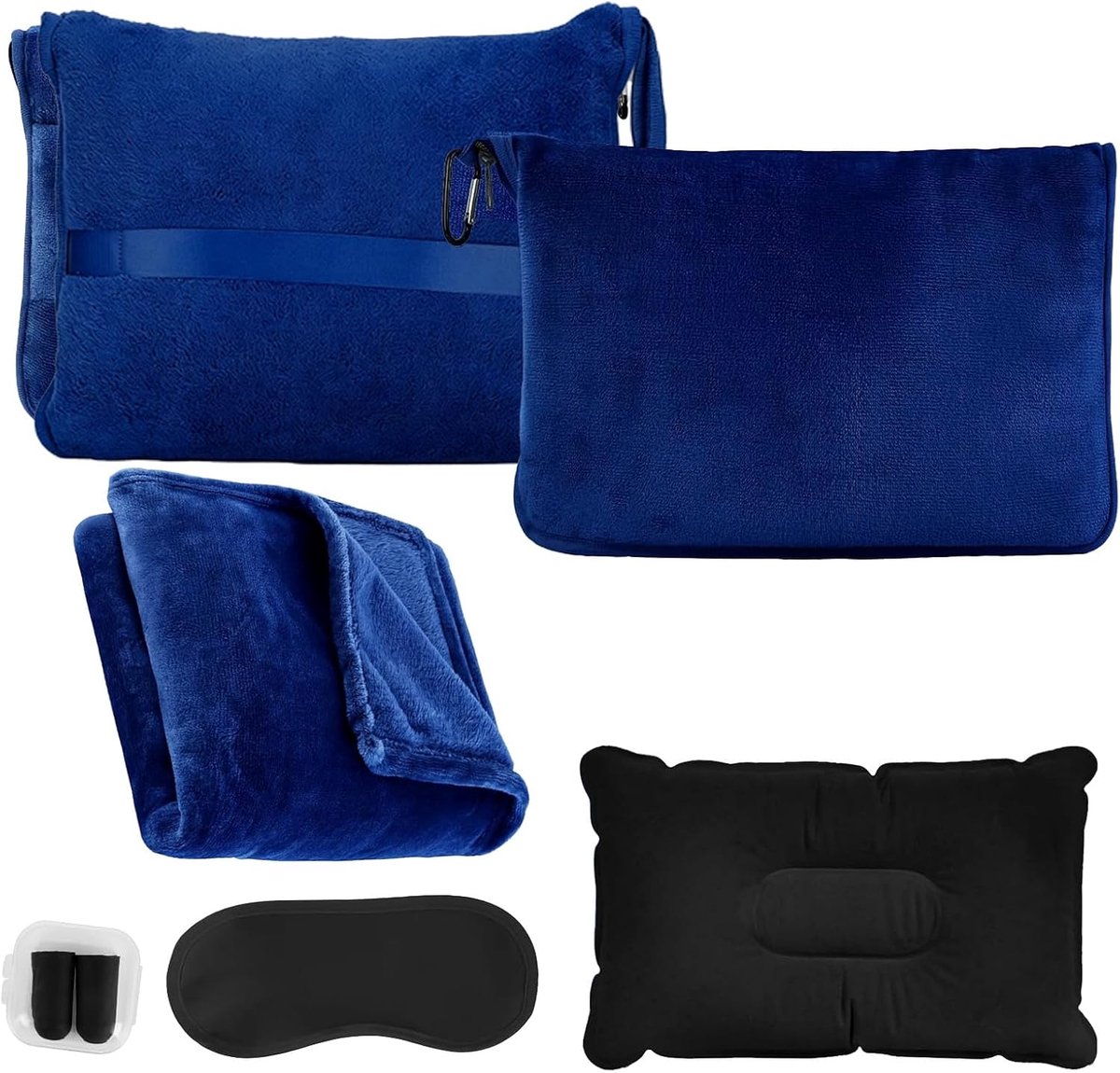 Reisdeken 3-in-1 152 x 50 cm - Flanel - Inclusief oogmasker en oordopjes - Ideaal voor onderweg - ShopVlot
