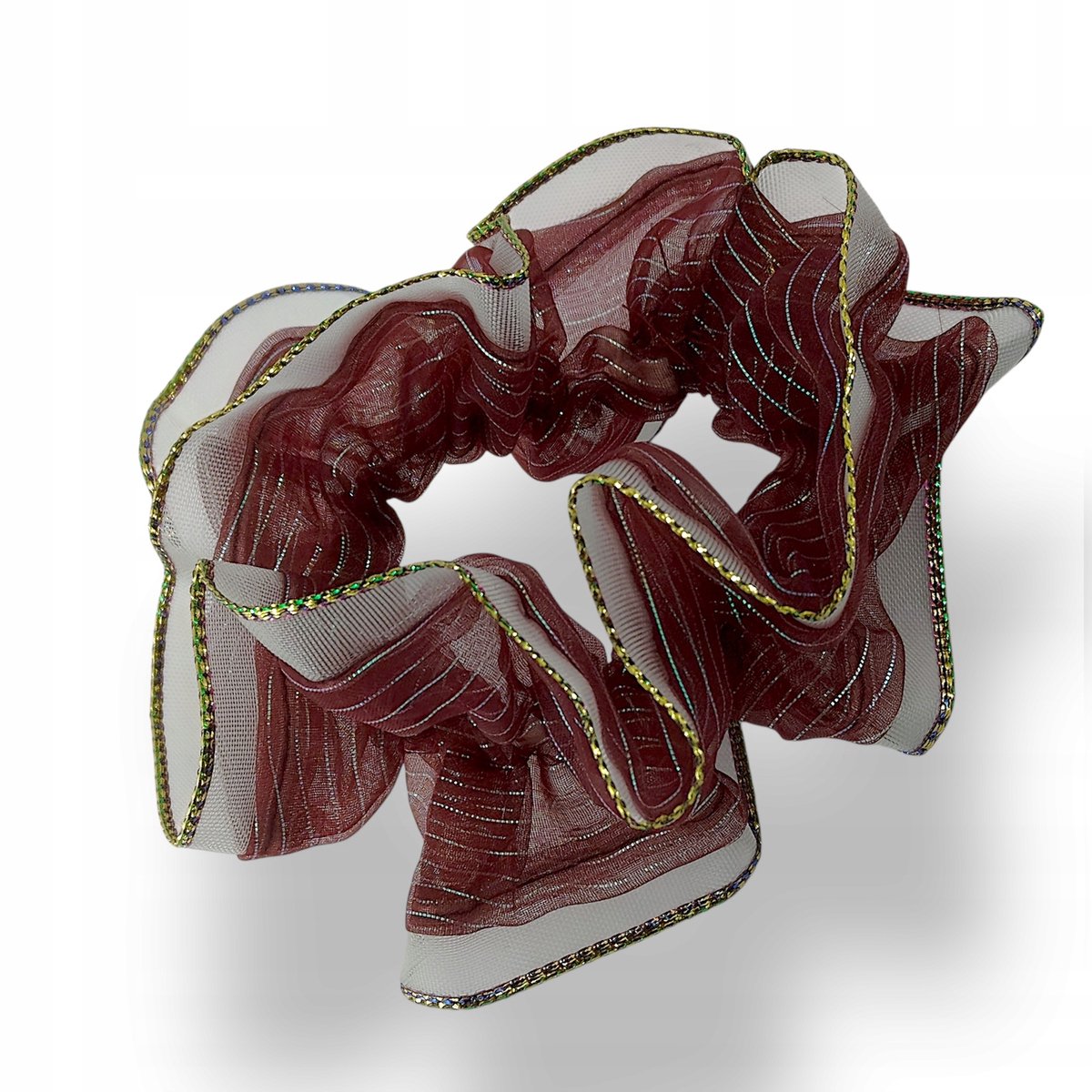 Bordeaux Scrunchie Haarband met Gouden Draad
