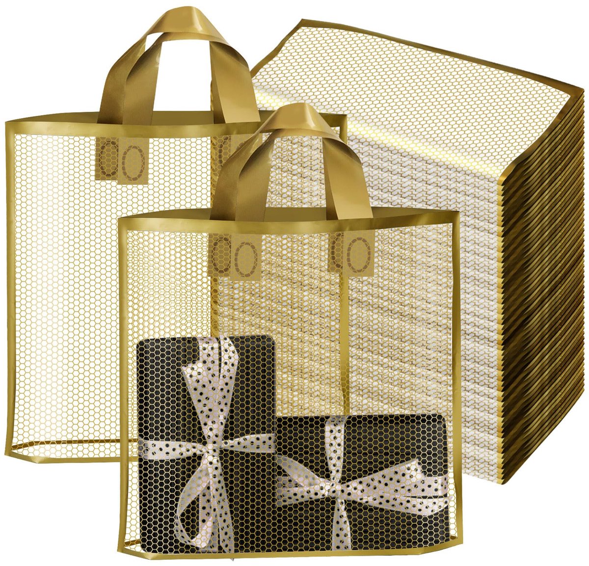 Cadeautasjes 50 stuks - Grote maat 40x35x10 cm - Goud extra dik plastic - Voor feestjes en bruiloften - ShopVlot