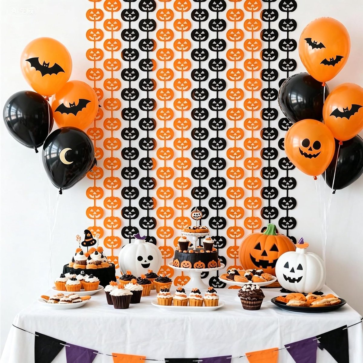 Halloween gordijnen set 2 stuks - 1x2m dubbele pompoen - griezelige muurdecoratie - perfect voor feesten - ShopVlot