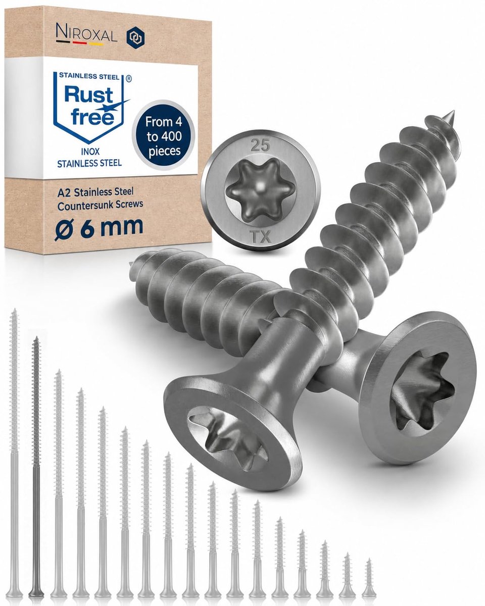 Houtschroeven 6x160mm - RVS V2A - Deelschroefdraad - Geschikt voor houtconstructies - ShopVlot