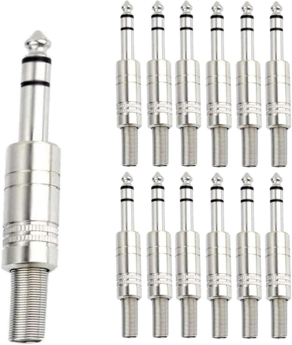 Audio plug 1/4 inch 12 stuks - TRS Solder Connector Jack - lichtgewicht nikkelplaat - ideaal voor DJ mixers en gitaren - ShopVlot