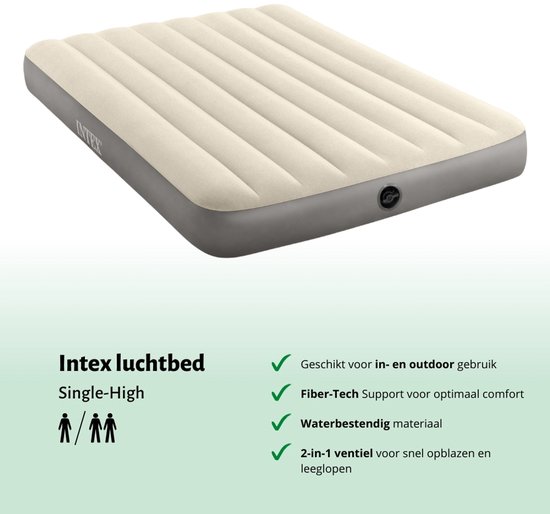 Intex Luchtbed - Twijfelaar - 137 x 191 x 25 cm - Beige - Inclusief Hoeslaken - Kussen - Pomp - Reparatieset en Kussenbeschermer van Intex — afbeelding 5