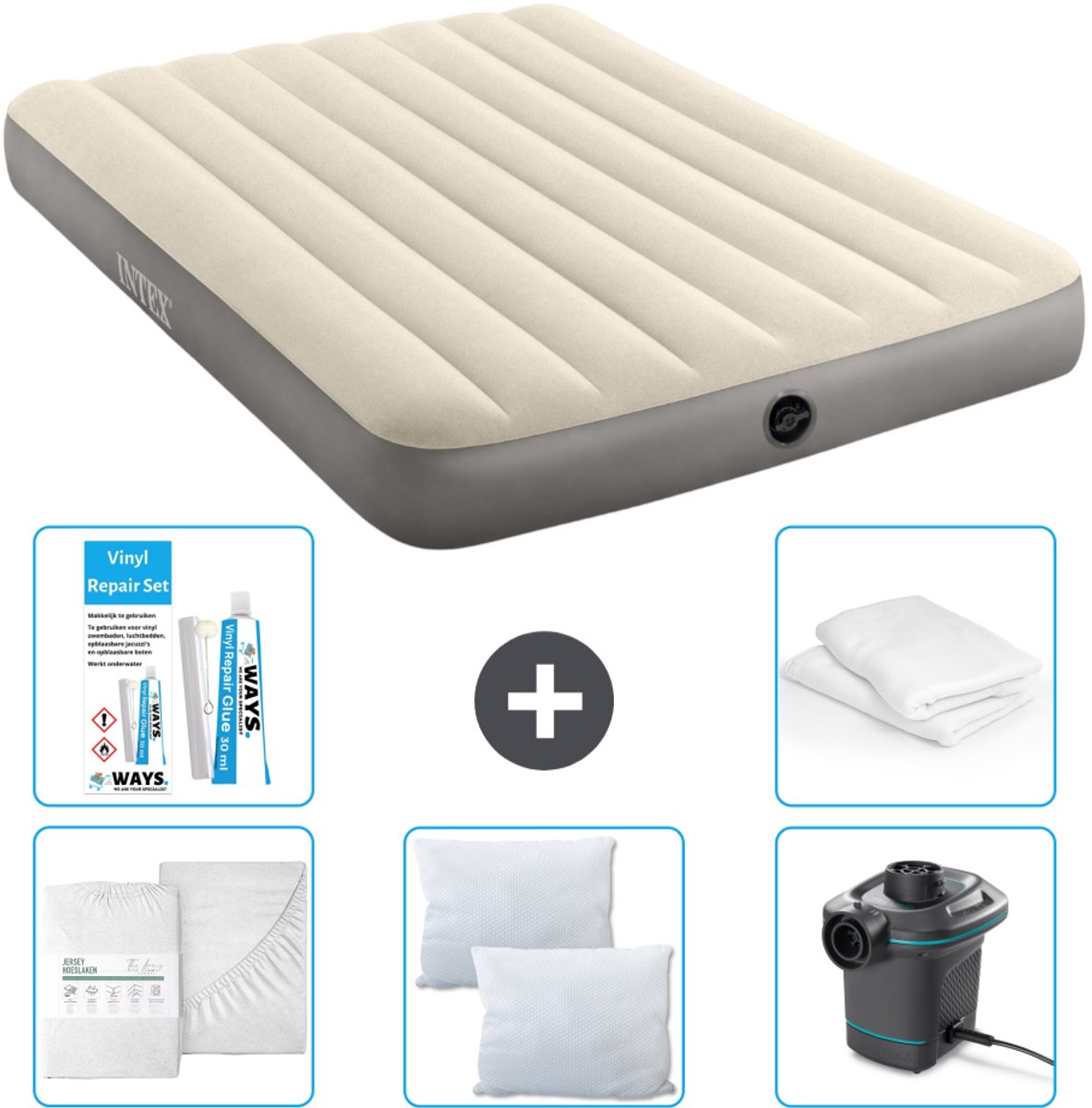 Intex Luchtbed - Twijfelaar - 137 x 191 x 25 cm - Beige - Inclusief Accessoires CB2