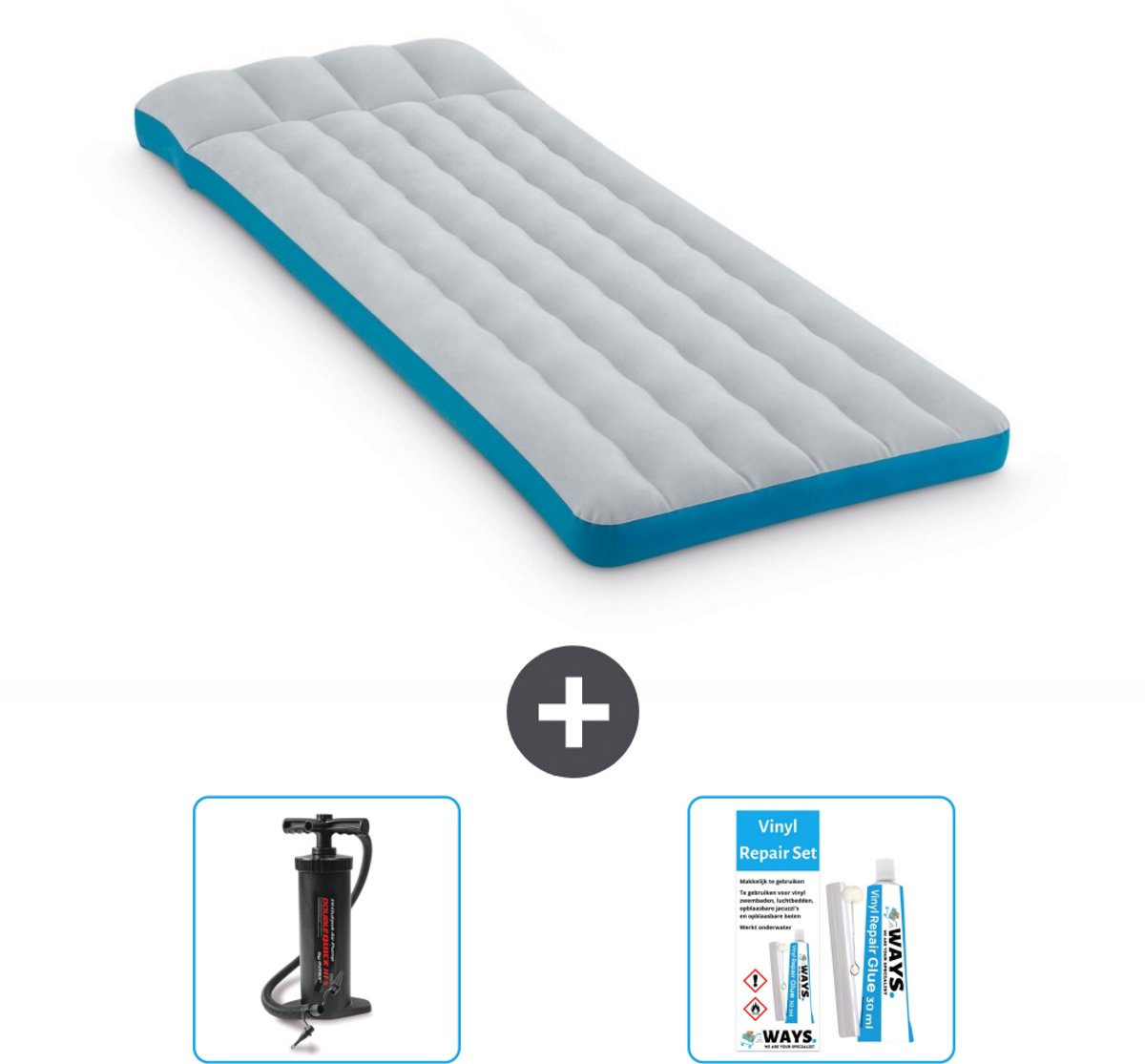 Intex Campingmat - Twijfelaar - 72 x 189 x 20 cm - Blauw - Inclusief Pomp en Reparatieset