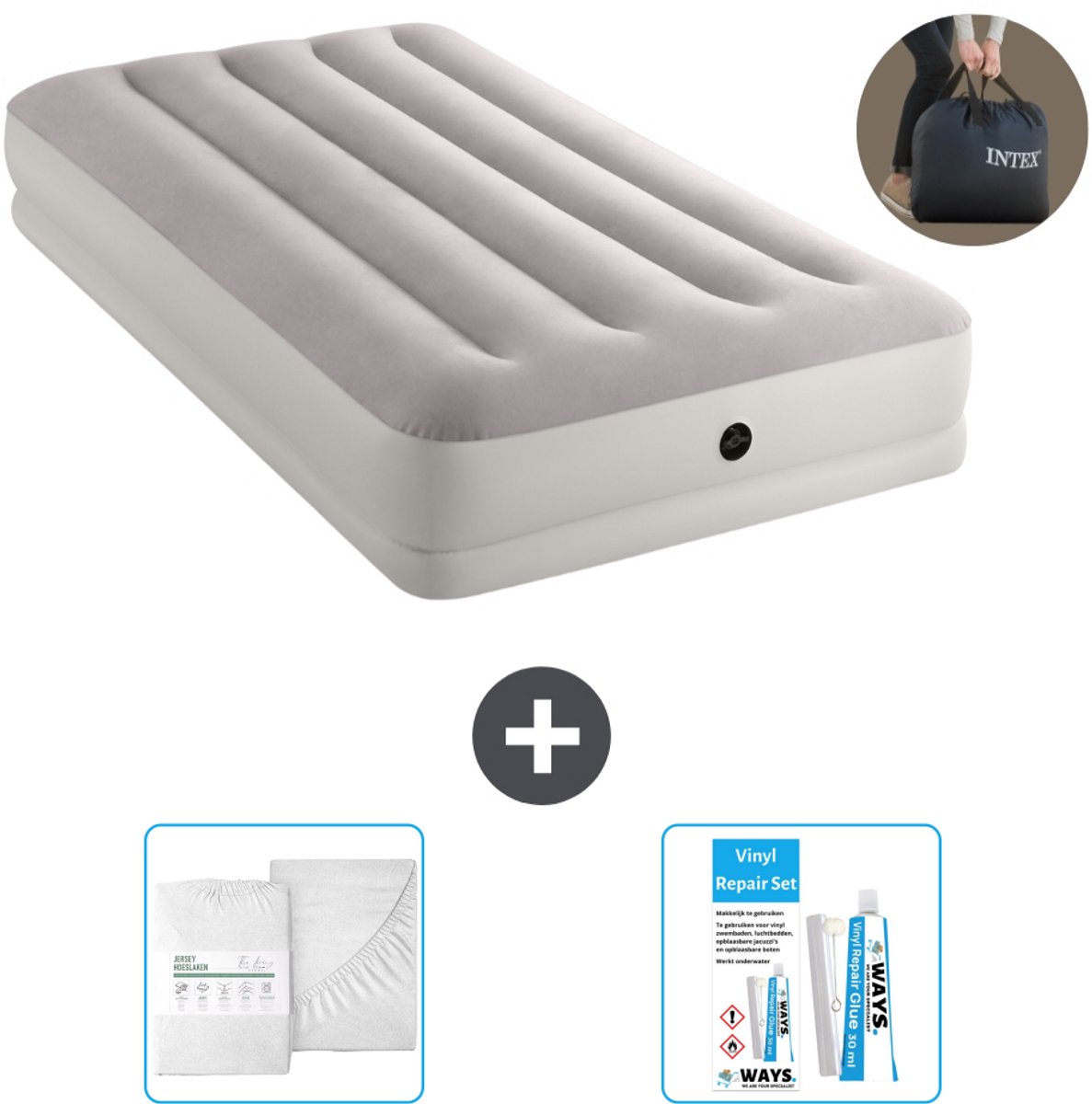 Intex Luchtbed - 1-Persoons - 99 x 191 x 30 cm - Grijs - Inclusief pomp - Accessoires CB16
