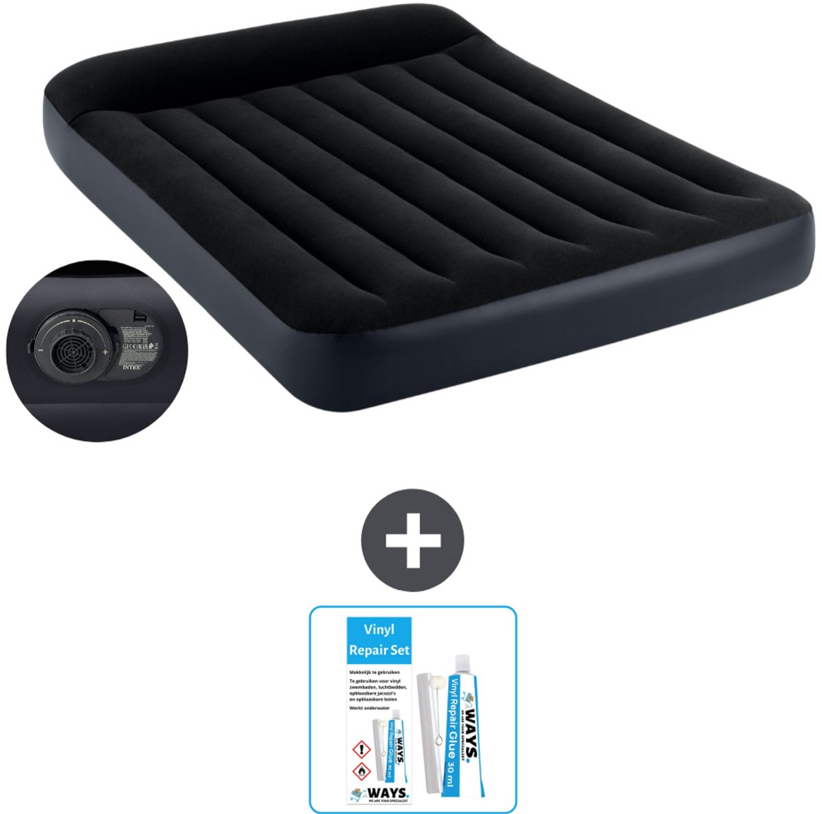 Intex Luchtbed - Twijfelaar - 137 x 191 x 25 cm - Blauw - Inclusief pomp - Reparatieset
