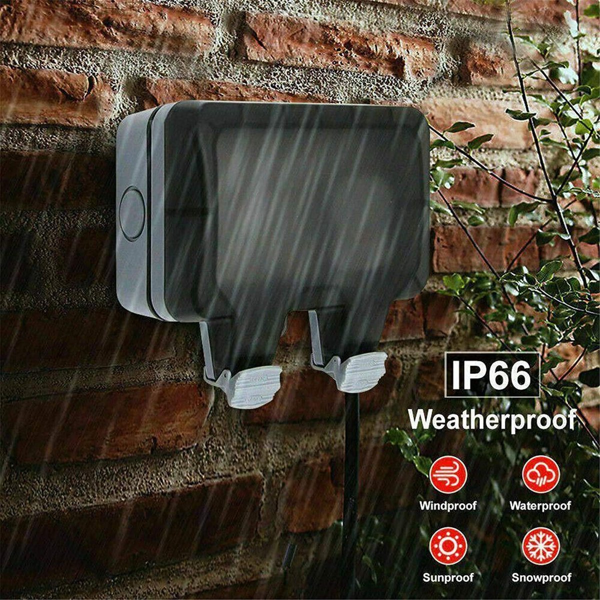 Buitenste muurcontactdoos IP66 - Dubbele USB aansluiting - Robuuste bescherming - Ideaal voor tuin en garage - ShopVlot