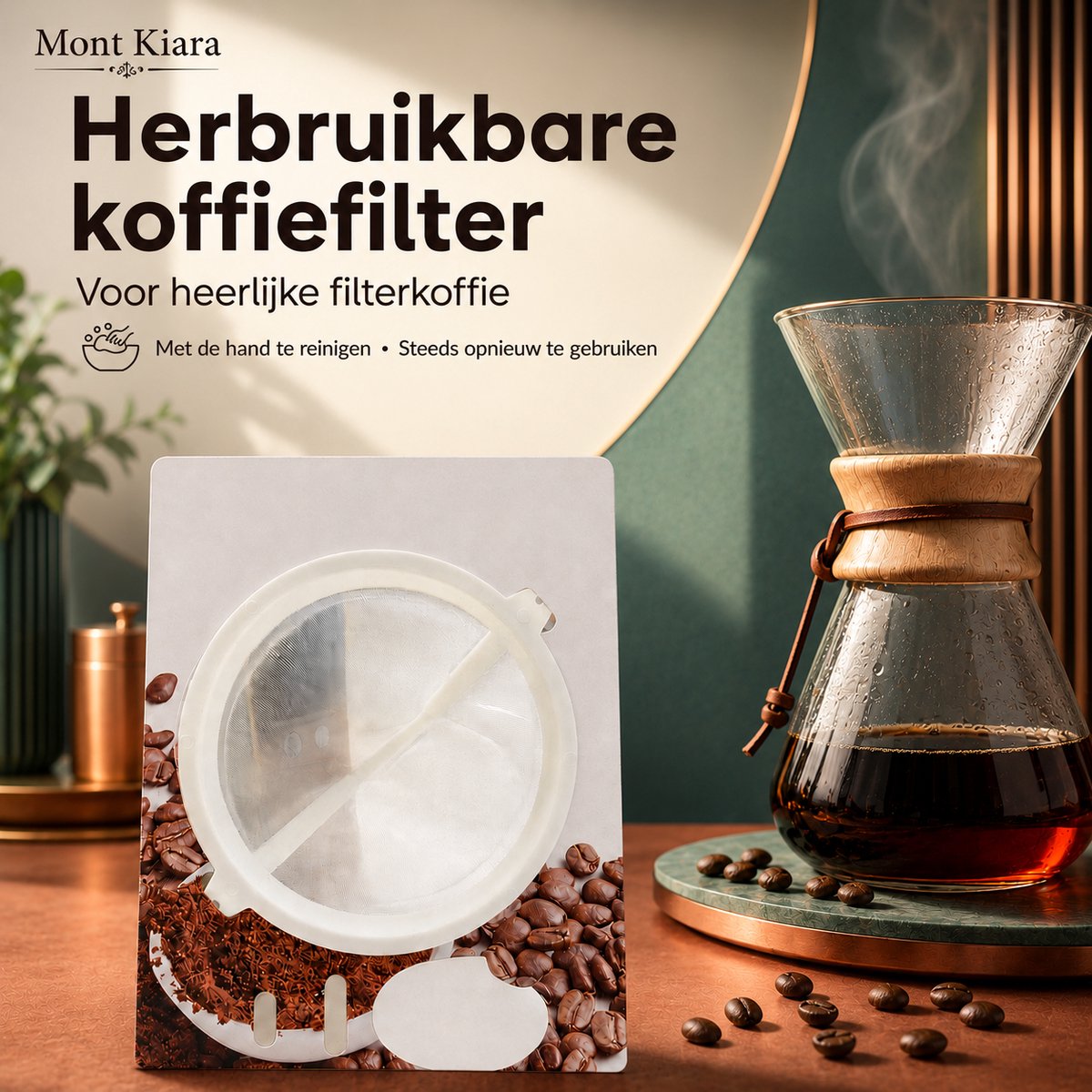 Mont Kiara Herbruikbare Koffiefilter – Permanente Fijnmazige Filter – Met de Hand Afwasbaar – Voor Filterkoffie – Wit