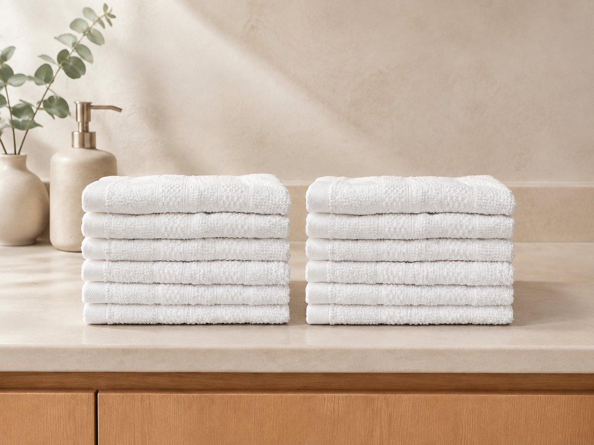 The Linen Room Gastendoekjes – 30 x 30 cm – Set van 12 – 100% Katoen – 500 GSM Dubbelgetwijnd 20/2 Garen – OEKO-TEX® – HotelKwaliteit & Wasbestendig – Wit