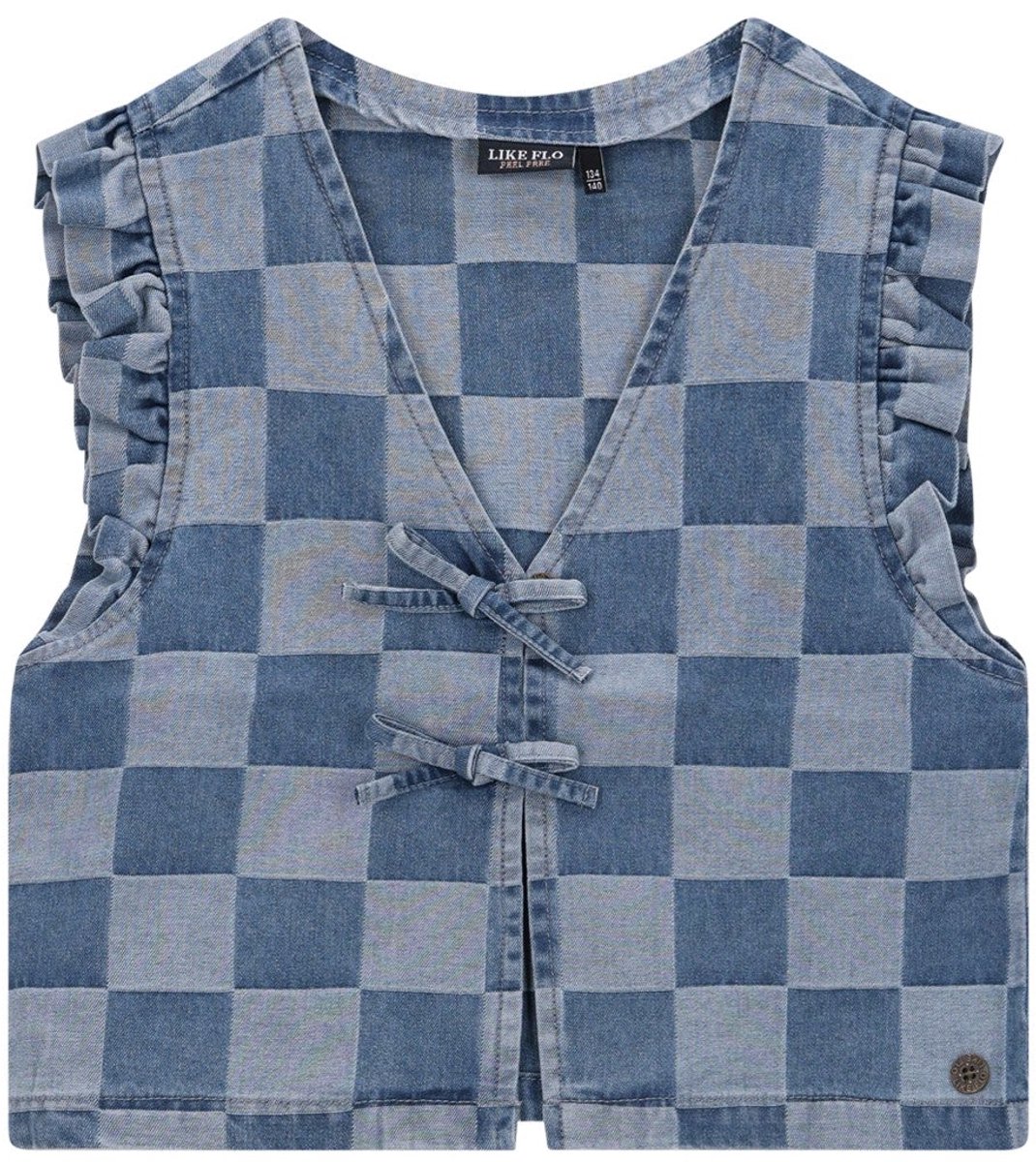 Like Flo - Dia Flo girls gilet with fake bow closure it denim - lt denim - Maat 104