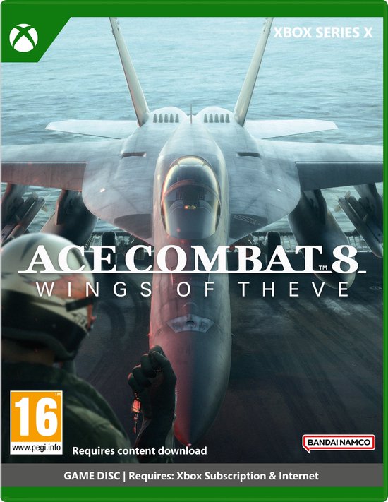 Ace Combat 8: Wings of Theve, Xbox Series X game cover met een gevechtsvliegtuig op een vliegdekschip.