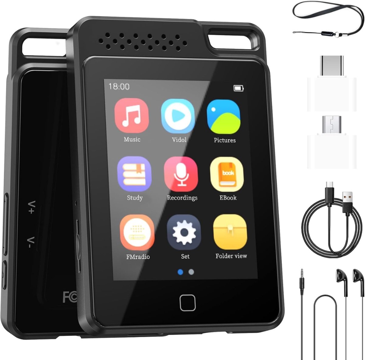 SNJY® MP3 Speler Bluetooth - MP4 Speler - Muziek Speler - Touchscreen - 64GB - Zwart