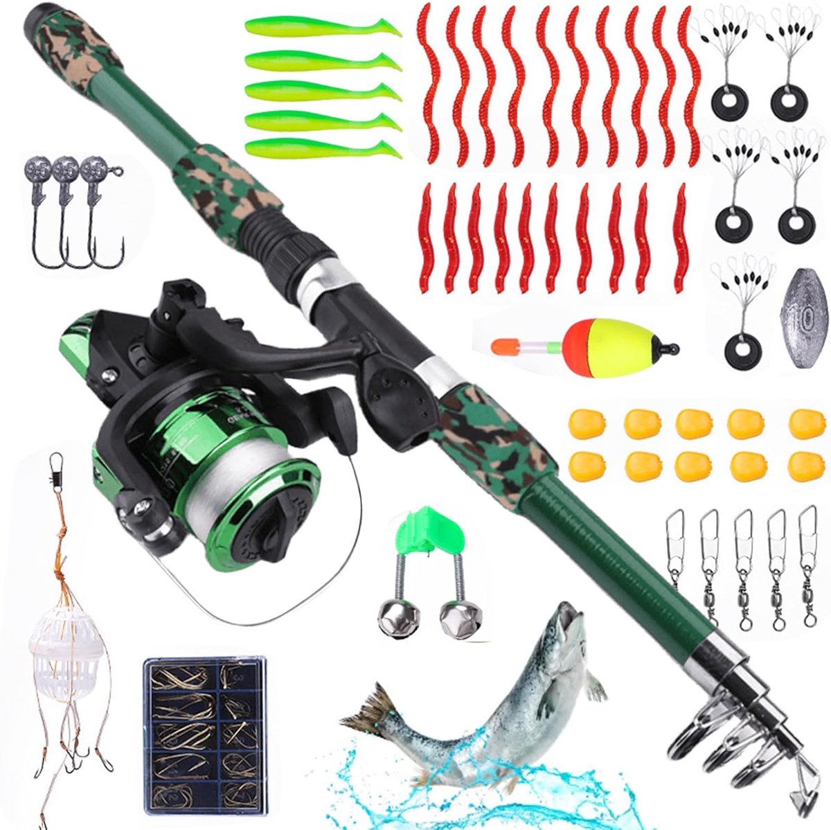 Complete Hengelset voor Beginners - 1.8 Meter Visserijset met Hengel, Opbergtas en Accessoires - Ideaal voor Kinderen en op Vakantie