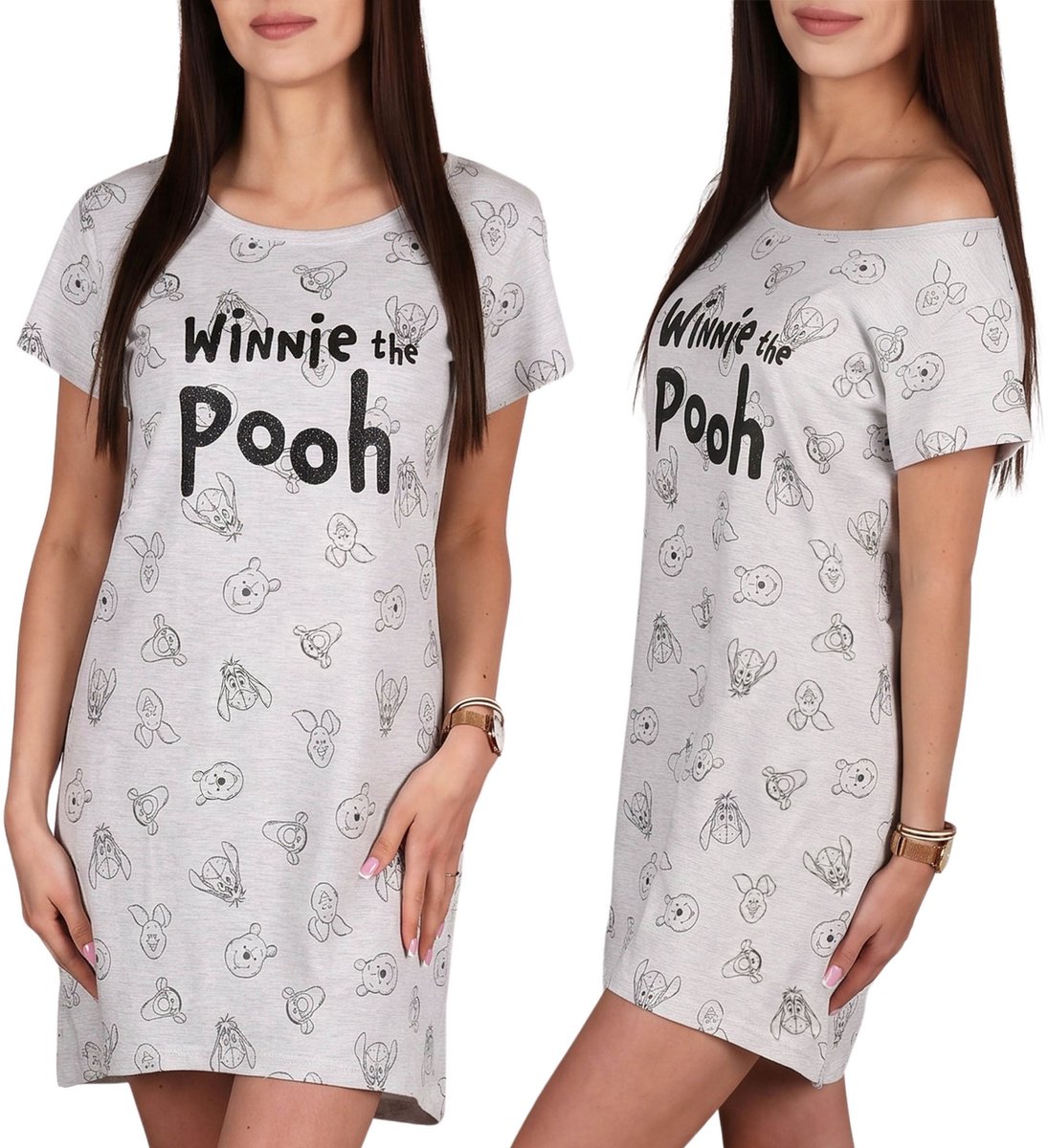 DISNEY Winnie de Poeh Dames nachthemd, KATOENEN slaapshirt VOOR DE ZOMER M