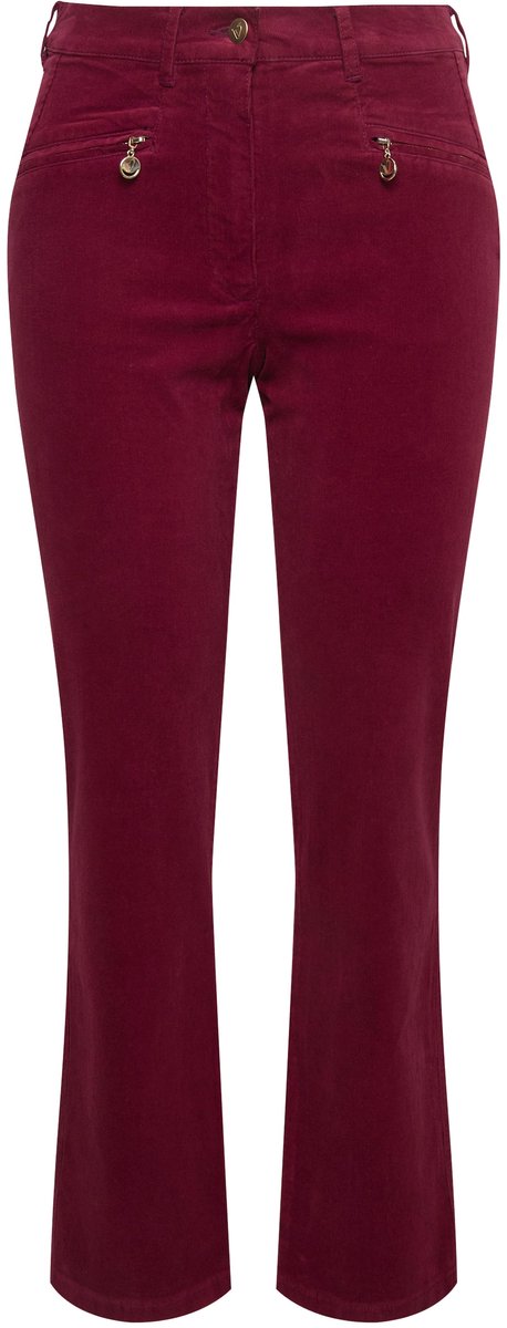 Ulla Popken - Dames - Corduroy broek Mony comfortabele tailleband ritszakken - Wijnrood - Maat 50