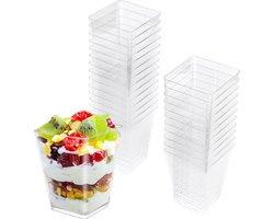 VFANDV Monoportie voor cake, 25 stuks 160 ml fruitschalen, herbruikbare plastic bekers voor pudding, mousse, ijs - ShopVlot
