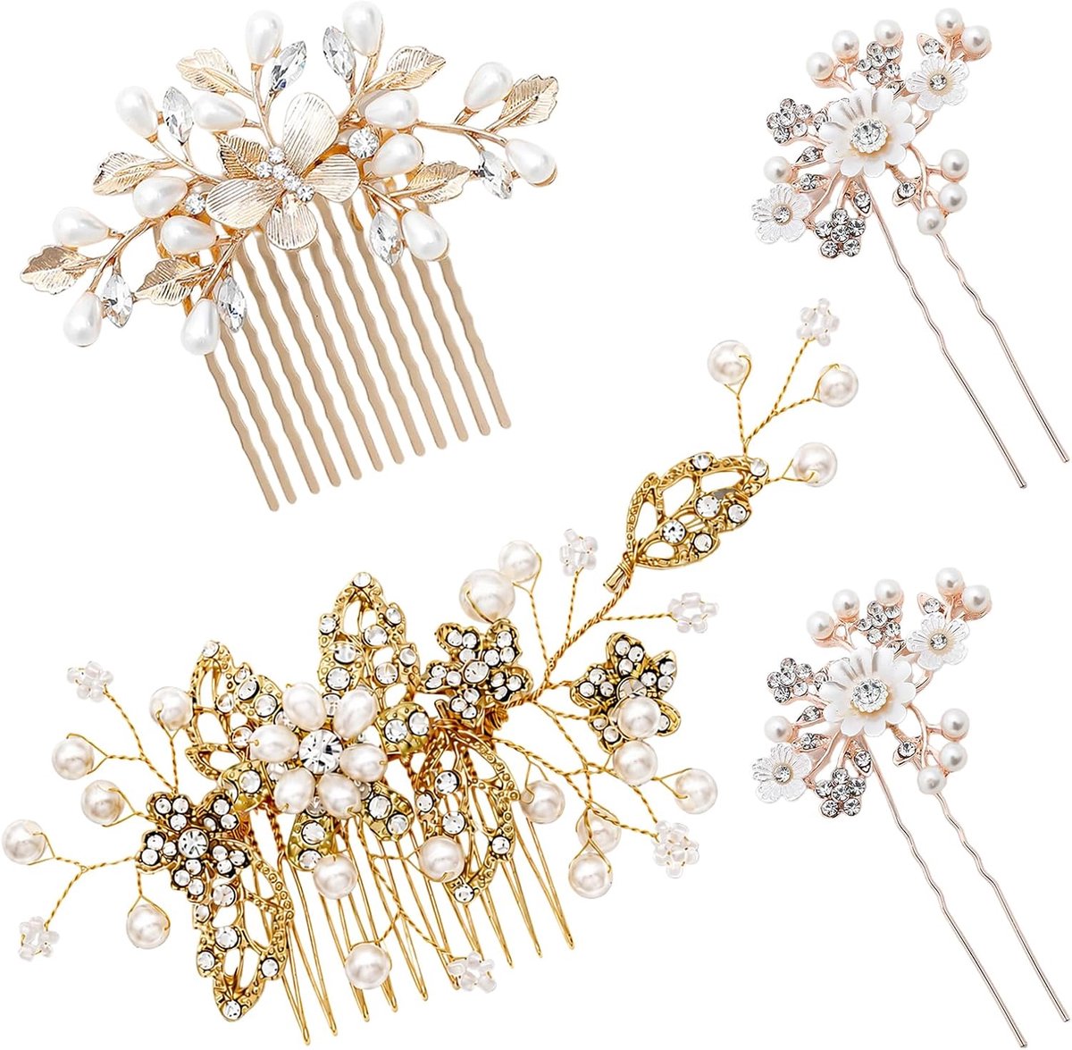 4 stuks haaraccessoires bruiloft, gouden bruidshaarsieraad, bruid bruiloft - ShopVlot