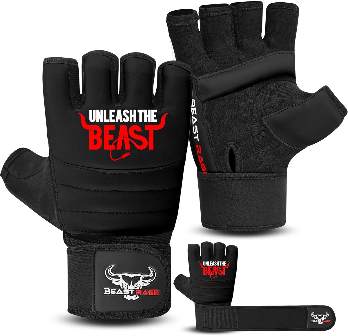 BEAST RAGE Bokszak Taekwondo Karate Handschoenen voor Mannen en Vrouwen, Halve Vinger MMA Kickboksen Sparring Martial - ShopVlot