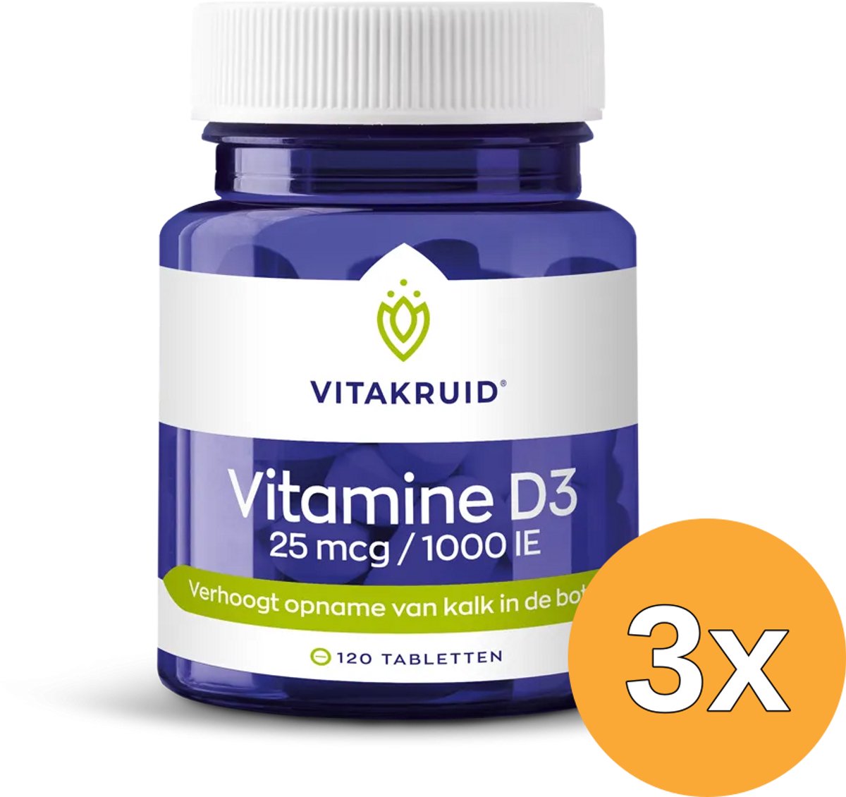 3x Vitakruid Vitamine D3 25 mcg / 1000 IE (120 tabletten)