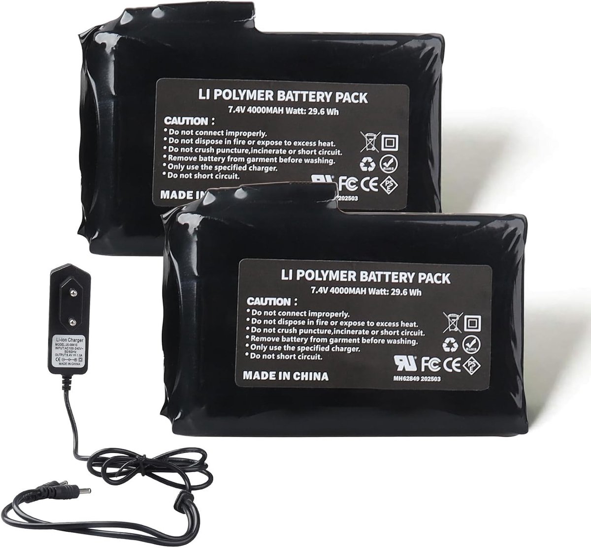 Oplaadbare Lithium-Polymeer Batterij - 4000 mAh - Voor Verwarmde Handschoenen en Sokken - Met Oplader