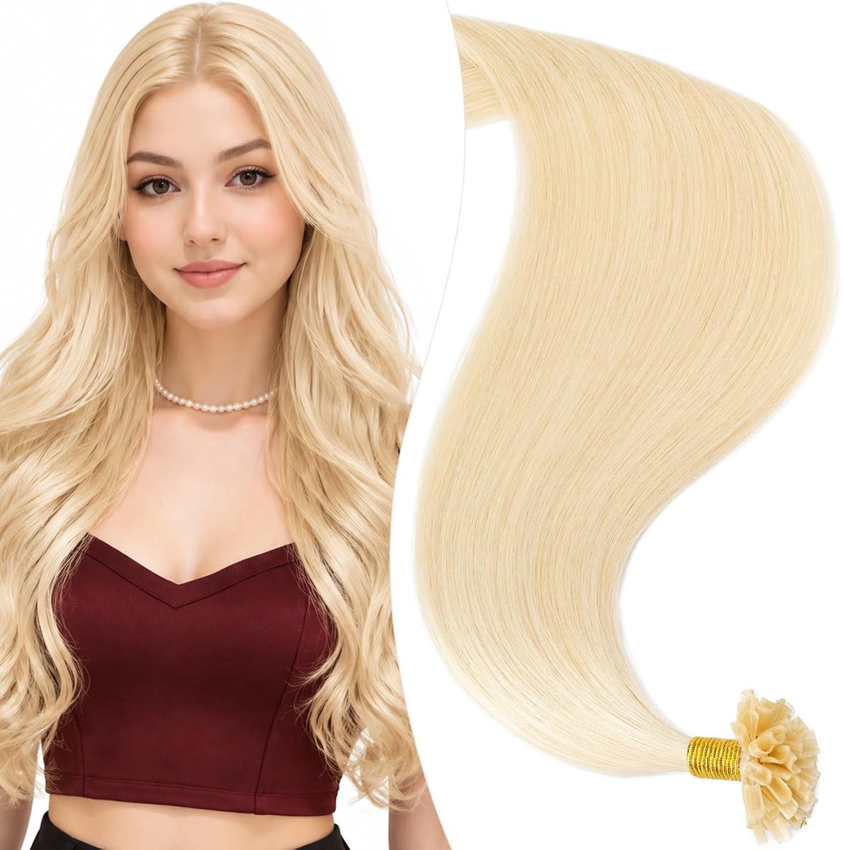 Elalite U-Tip Hair Extensions Human Hair Bonding Extensions Keratin Hair Straight 50 Strands 45cm(1g/pcs) #613 Light - ShopVlot