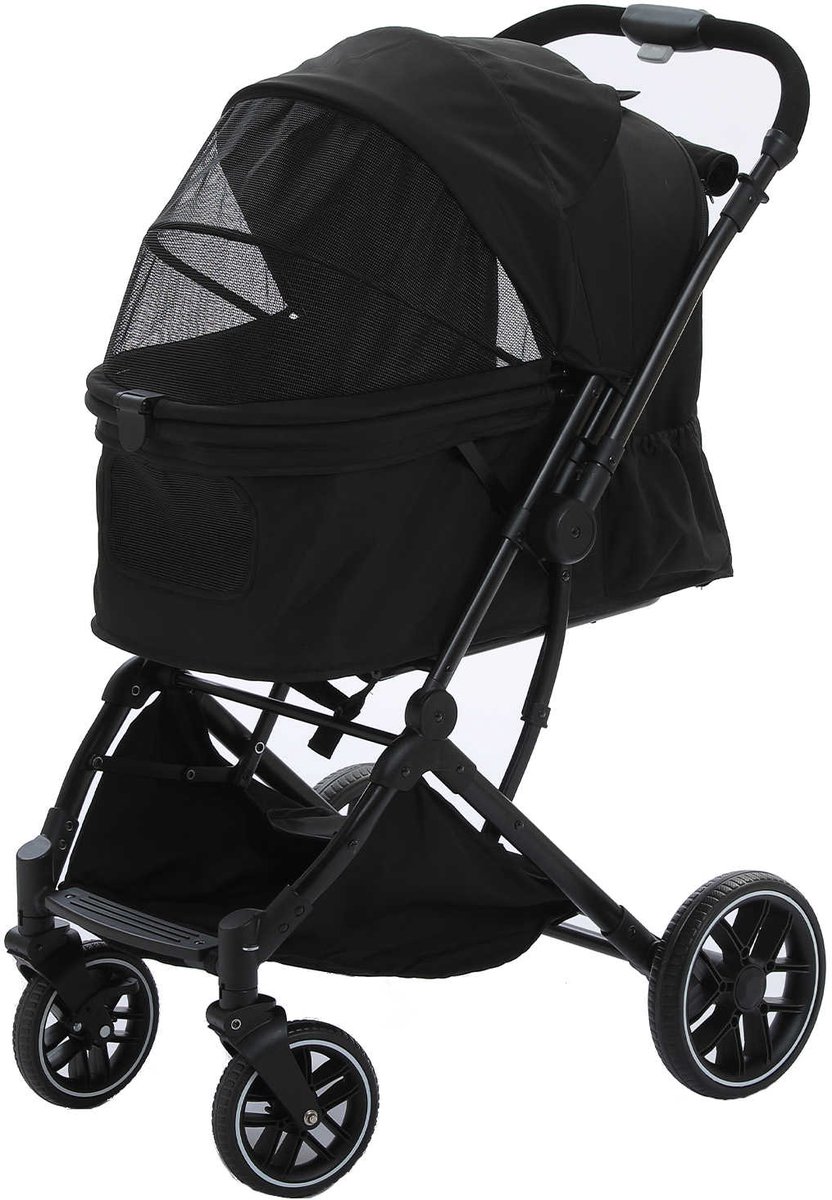 Hondenbuggy inklapbare - Honden kinderwagen - Zwart - Hondenbuggy all terrain - Incl grote opbergmand