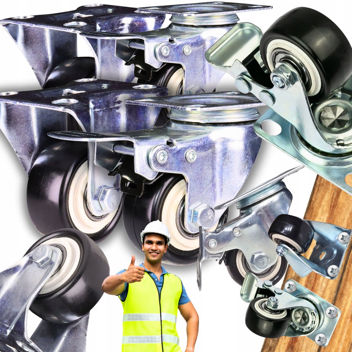 4x Zwenkwielen met Rem & Vaste Wielen - 38mm, 300kg Capaciteit