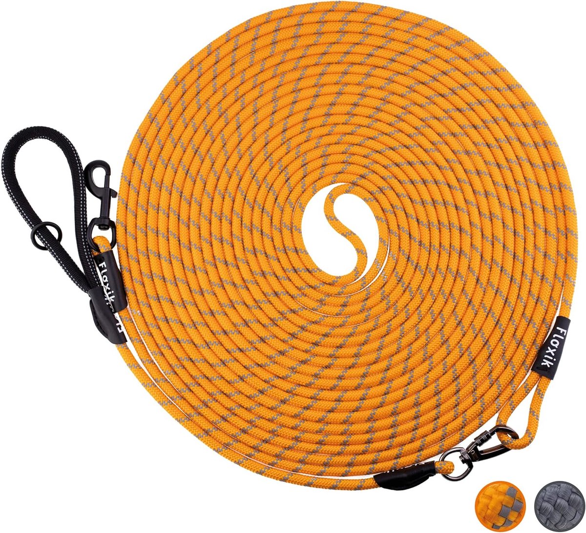 Hondenlijn 5 m, 10 m, 15 m, 20 m - oranje, reflecterende touwlijn - met afneembare polsband - ideaal voor puppytraining