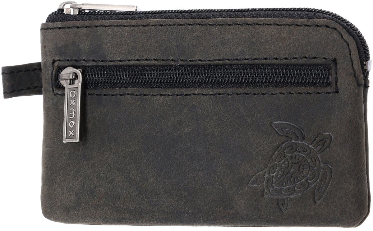 oxmox Leren sleutelgeval Leather Keyholder Turtle 2.0 Embossed Vintage Black zwart