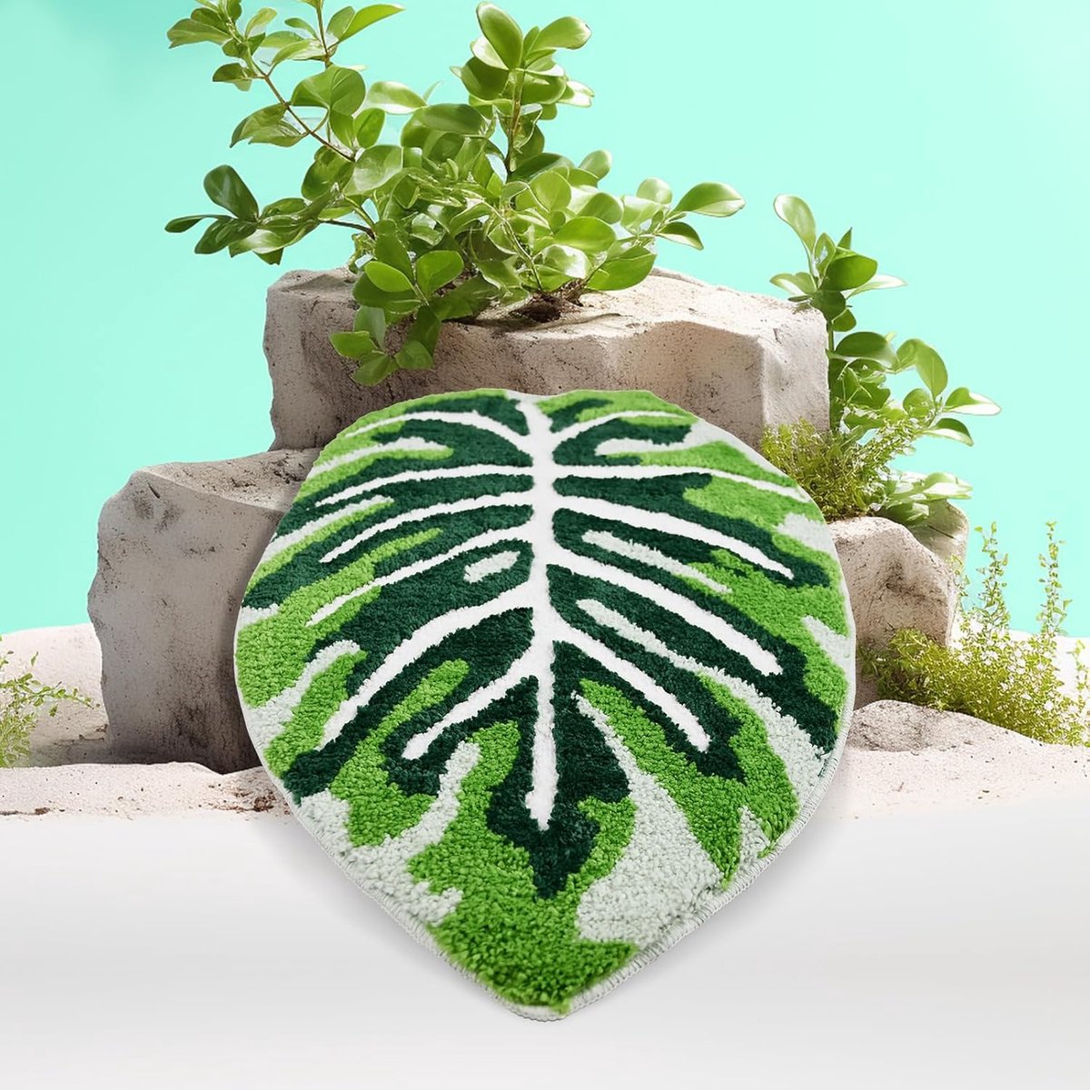 Badmat groot - wasbaar - antislip - unieke monstera print voor badkamer