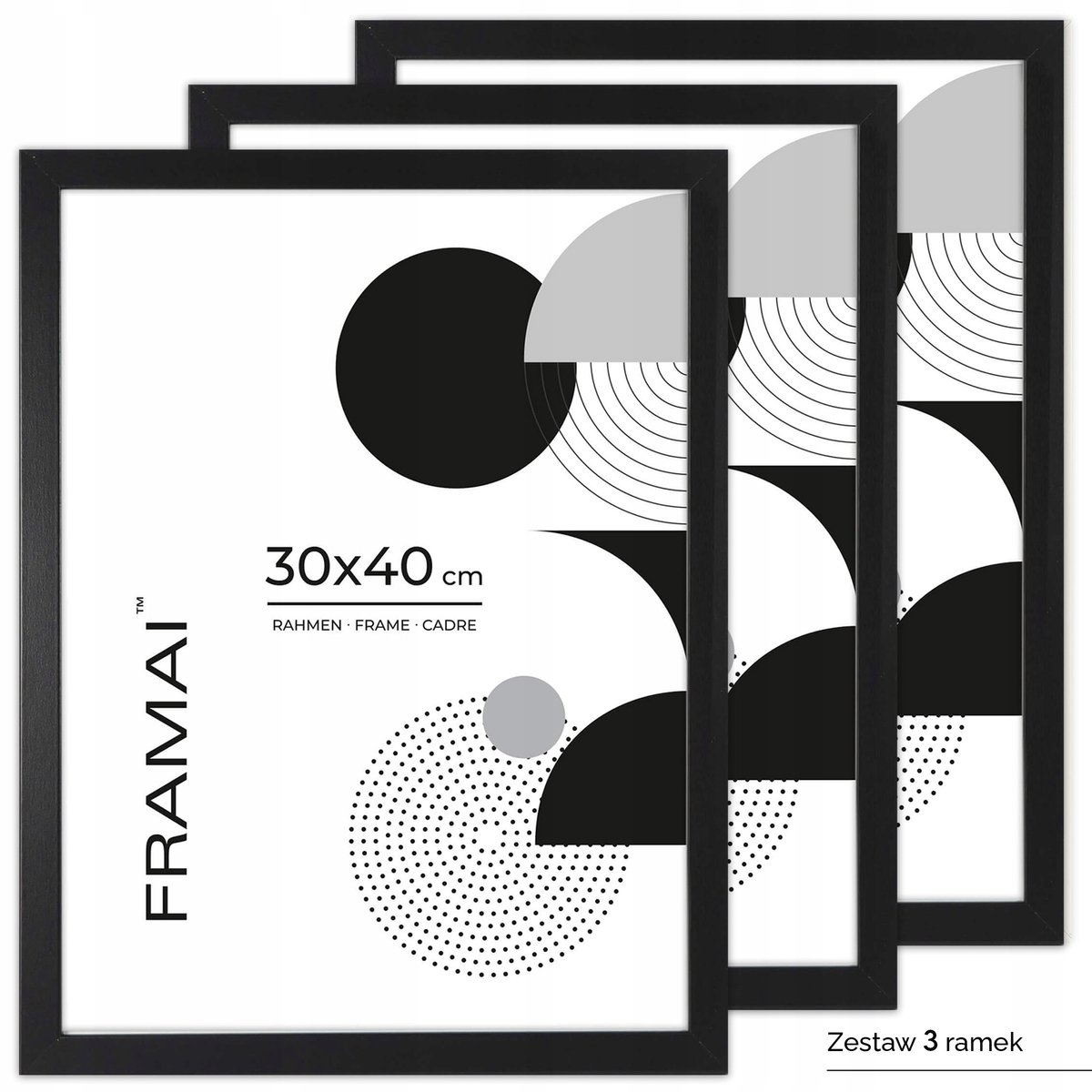 3x Zwarte Fotolijsten 30x40 cm - MDF met Plexiglas