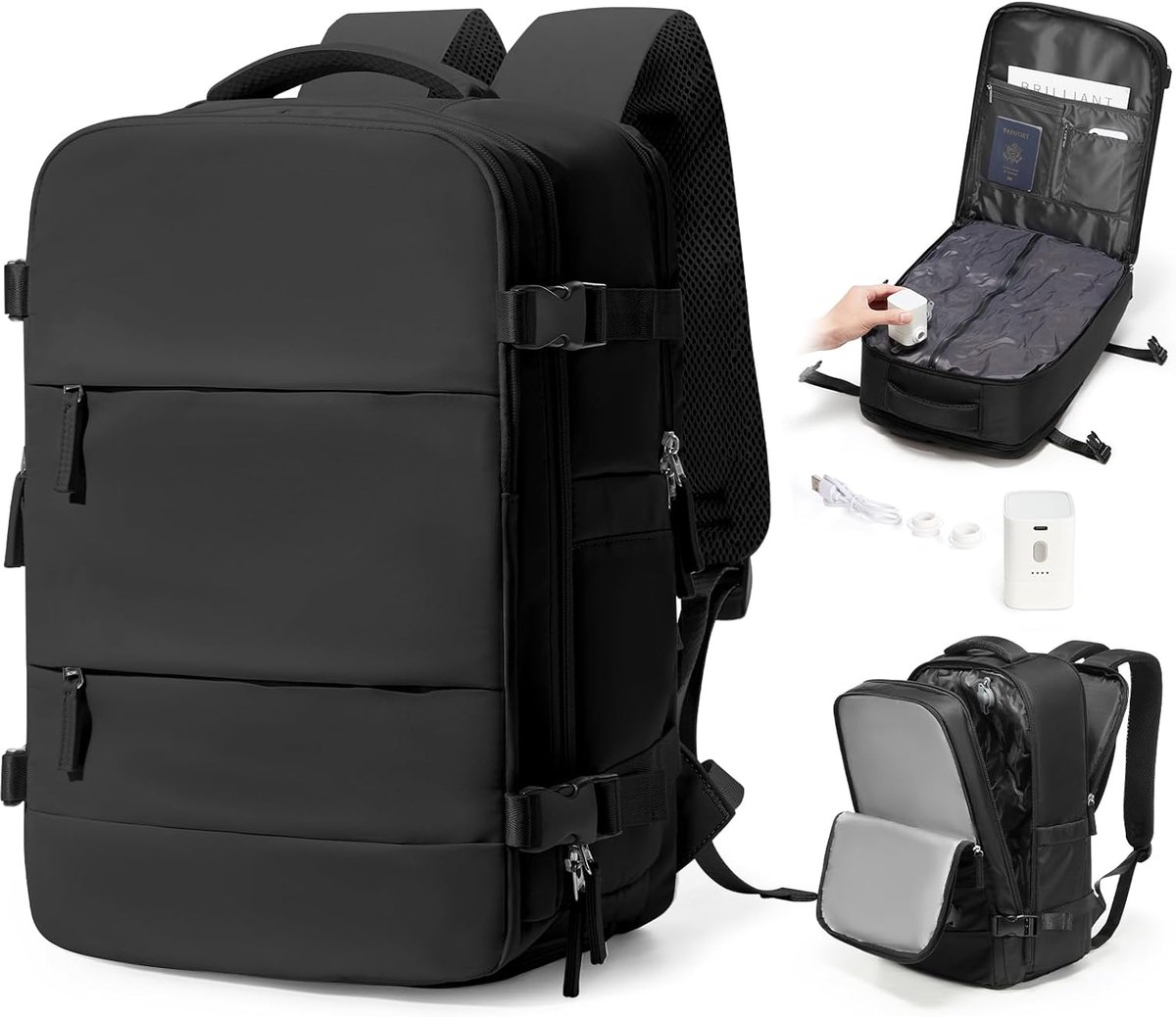 Vacuum Backpack 45 x 36 x 20 cm - Zwart - Vakuumsysteem - Ideaal voor handbagage
