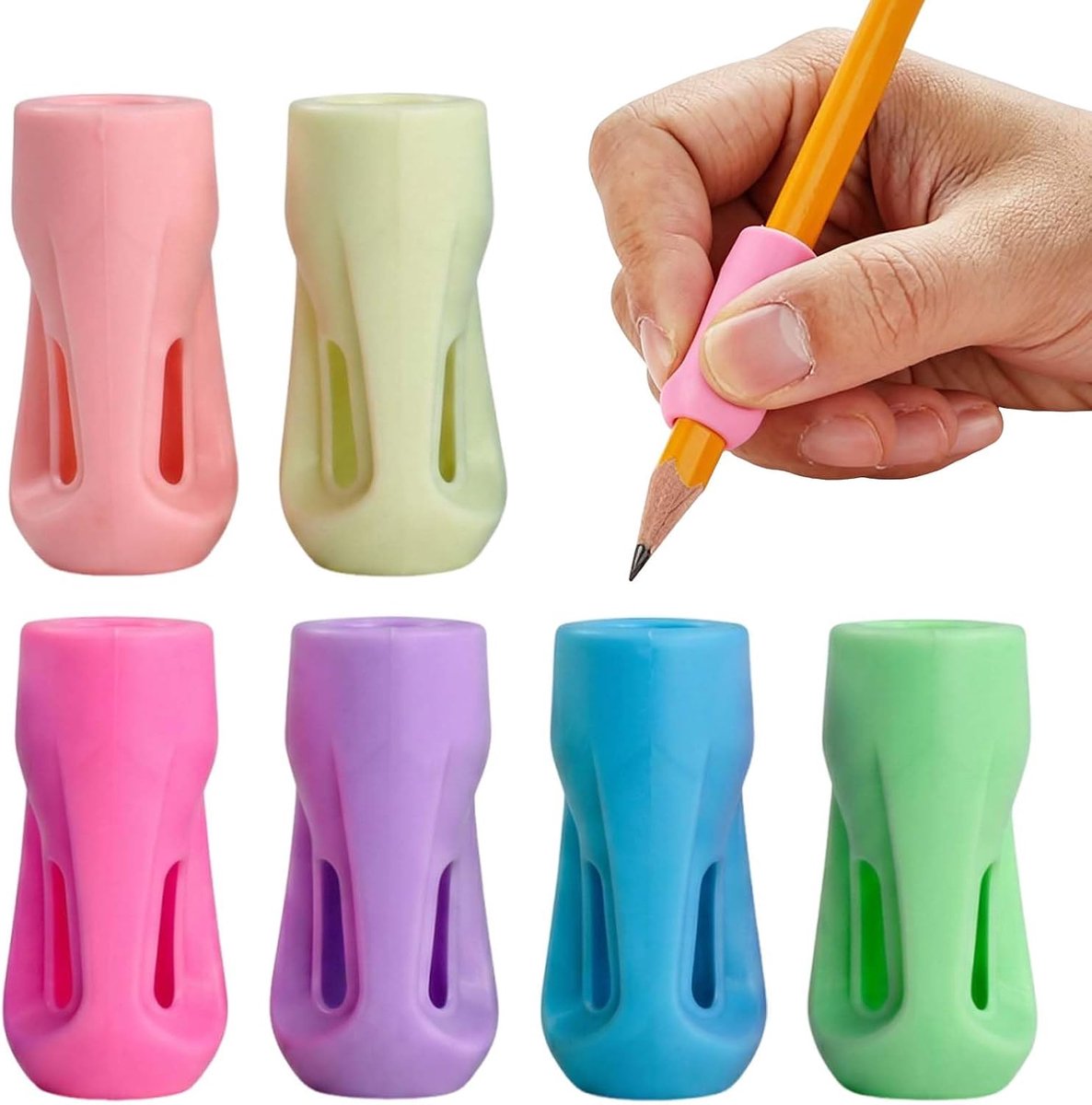6 stuks potloodgrepen voor kinderen, zachte grip, schrijfhulp voor potloden, meerkleurig - ShopVlot