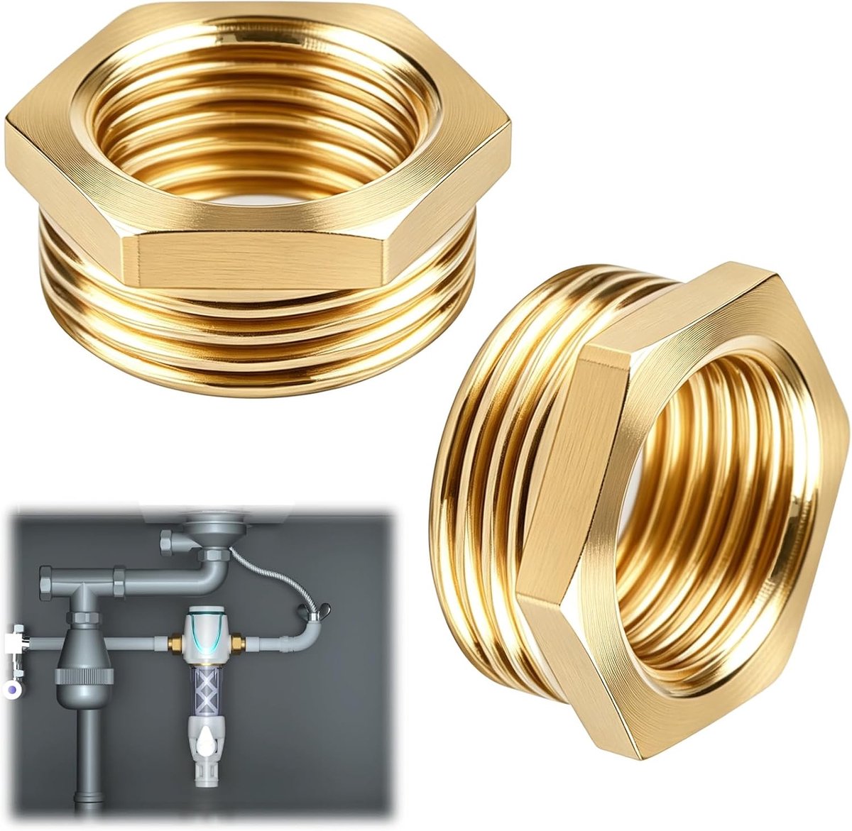 2 stuks reductie 3/4 naar 1/2, 25 mm buitendraad x 20 mm binnendraad adapter messing verloopstuk kraanverlenging 1/2 - ShopVlot