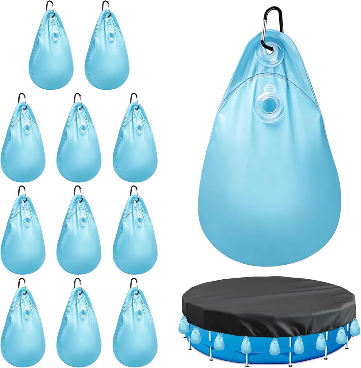 Zwembadafdekking, gewichten, waterzak, 12 stuks, zwembadwaterzakken, winterzwembad, afdekzeil, verzwaringszak met - ShopVlot