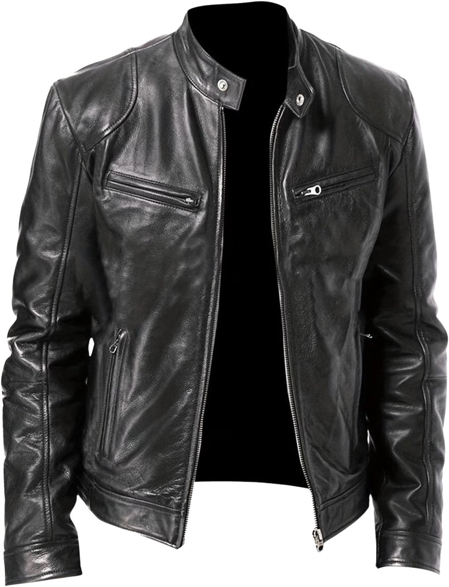Currero Kunst Leren Jas - Leather Jacket - Lederen Jas - Bomberjack - Pilotenjack - Blazer - Biker - Motorjas - Motormuis - Heren - Zwart XL