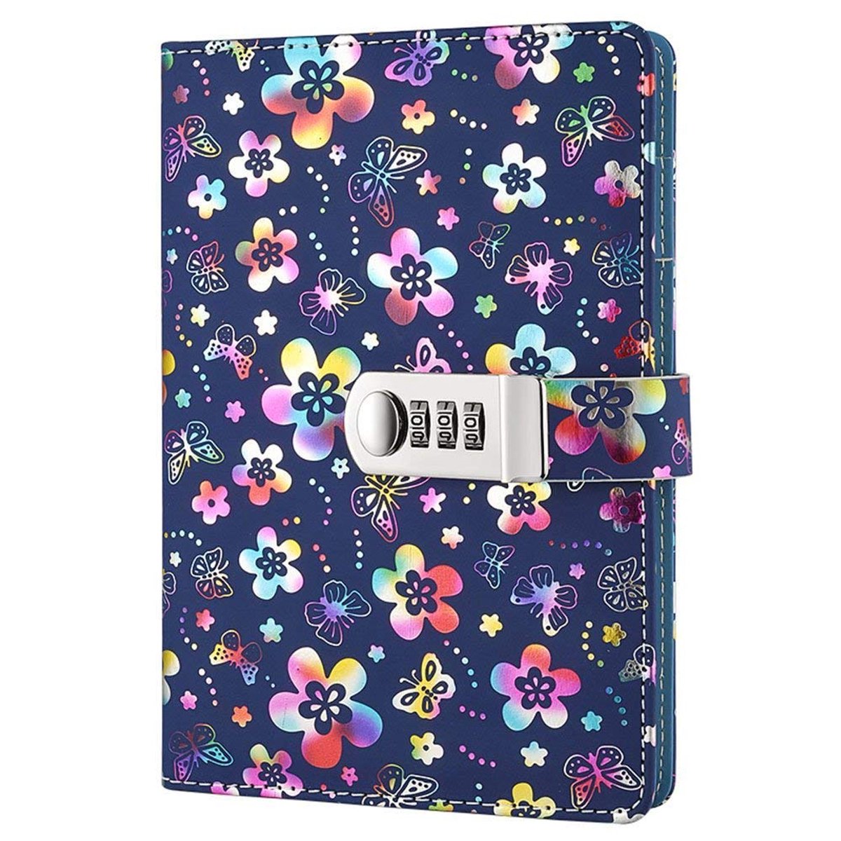 A5 Flower PU Leather Travel Journal Journal with Combination Lock Pen Holder - ShopVlot