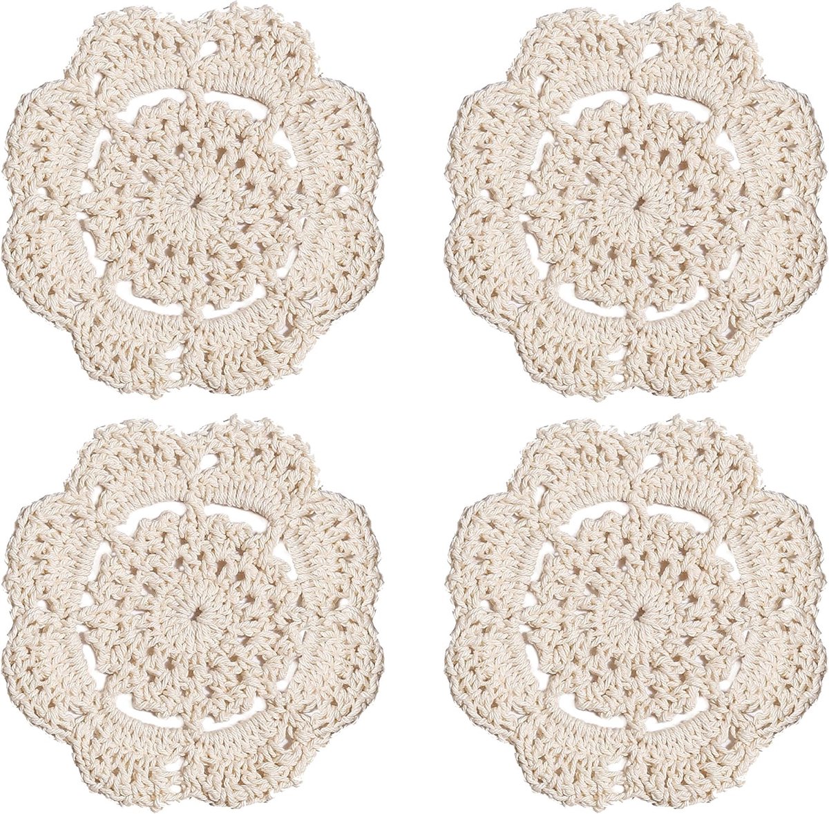 Haakdoilies 10,5 cm - Handgemaakt katoen - Elegante coasters - Perfect voor tafeldecoratie - ShopVlot